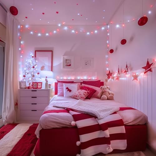 JMEXSUSS 400 LED Red and White Christmas Lights Outdoor with Remote