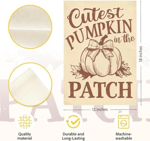 Fall Garden Flag, Fall Pumpkin Garden Flag 12x18 Inch Double Sided, Autumn Thanksgiving Yard Flags Decorations, Autumn Pumpkin Flags for Outside Home Porch