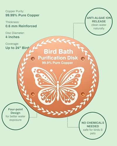 OICEME Bird Bath Purification Disc Pure Copper Outside Winter Solar Power Birdbath Hanging Bowl Deicer Cage Metal Deck Railing Glass Concrete Ceramic Stone Ground Water Bird Gifts