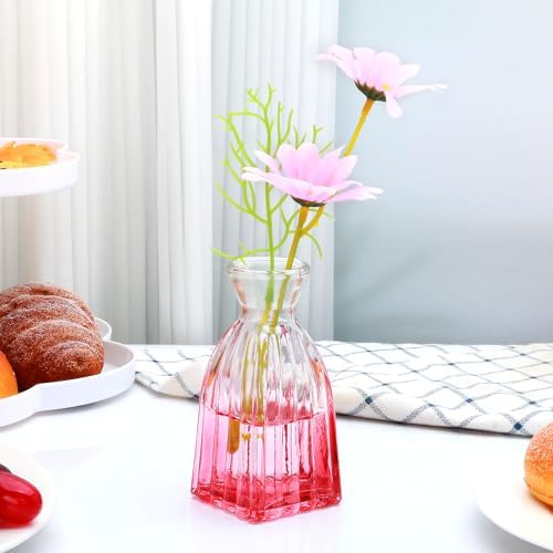 Glass Bud Vases Set of 4, Small Pink Flower Vases for Wedding Centerpieces