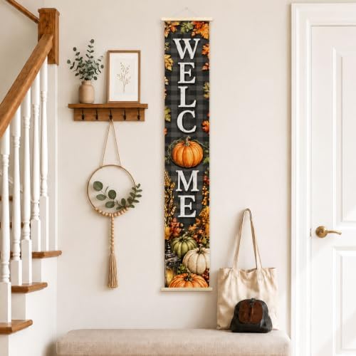 Fall Pumpkin Welcome Porch Door Banner Wall Decorations 8x47