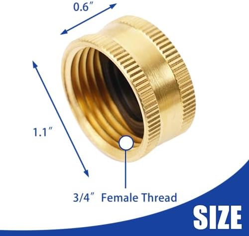 Hourleey Brass Garden Hose End Caps, 2 Pack 3/4" Female End Cap, Garden Hose End Caps with 2 Washers