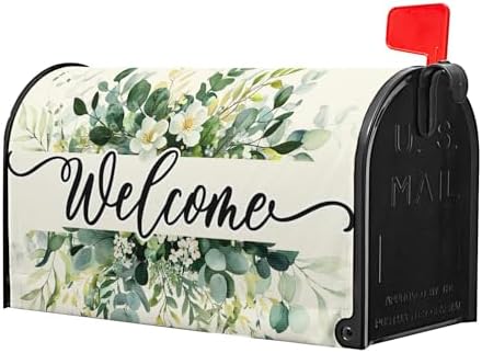 Kawani Spring Summer Floral Wreath Mailbox Covers Welcome Spring Magnetic Mailbox Cover Large Size 25x21 Inch Green Leaves Mailbox Cover Wraps Post Letter Box for Garden Outdoor Holiday Decorations