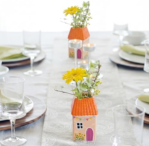 Remerry Mini Ceramic House Shape Vase Decorative Small Bud Vases, Orange