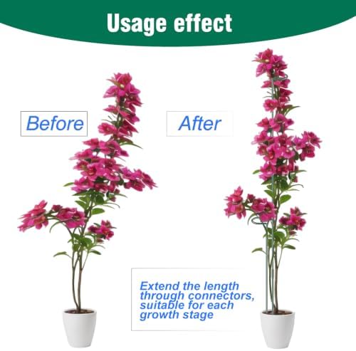 4.5mm Adjustable Length Plant Stake, Assembled (12 or 24 or 36 inch) Outdoor and Indoor Plant Support Poles for Flowers Marigolds Tomatoes Lilies Peonies Roses Daffodils Flower Clips (8 Sets, 32 Pcs)