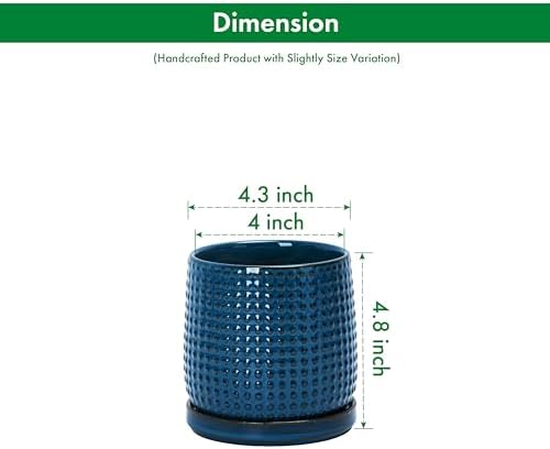 D'vine Dev Beaded Ceramic Pot with Saucer, 4 in, Midnight Blue, 27-C-Z-3