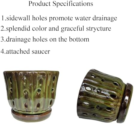 Ceramic Orchid Pots with Drainage Hole 6'' (mossgreen)