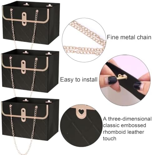 baotongle 6pcs Flower Paper Gift Box Bouquet Storage Bucket Handbag with Metal Chain Flower Boxes for Arrangements Wedding Valentine's Mother's Day Birthday Bridal Shower Black