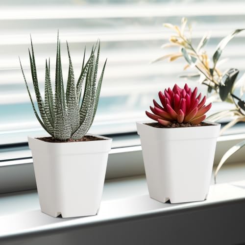 120 Pcs Nursery Pots 3.5 Inch, Plastic Seed Starting Pot with Drainage Holes, Small Sturdy Seedling pots for Planting, Cuttings (White)