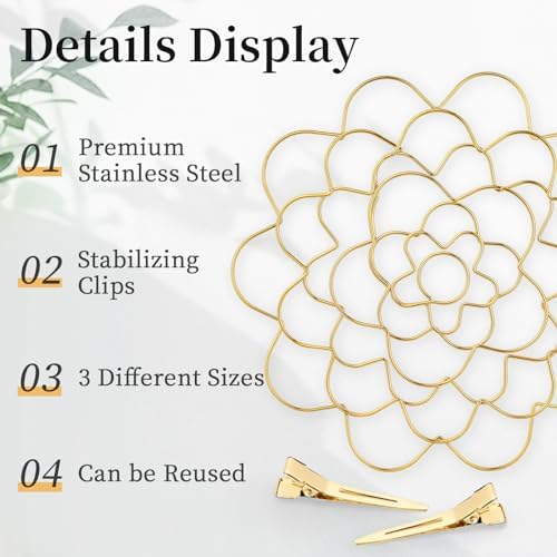 Flower Arranger Holder, Floral Arrangement Holder Bouquet Twister Reusable Gold Stainless Steel Round Metal Flower Lid Supplies for Plant Fixation (6 Pieces)