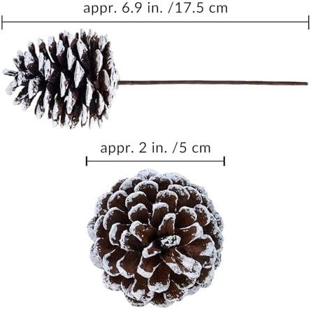 Winlyn 20 Pcs Frosted Natural Pinecone Picks Christmas Picks White Tipped Pine Cones Ornaments with Wired Stems 6.9" Tall for Christmas Tree Floral Arrangements Crafts Wreath Winter Holiday Decoration