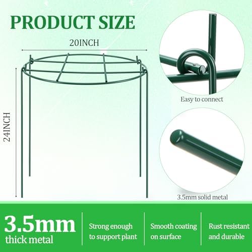 Novabright 2 Pcs 24" H x 20" D Large Peony Cage and Support Grow Through Plant Supports Round Garden Flower Stake Plants Ring Hoop for Outdoor Floral Tomato Vegetable Improve Planting Success Rate