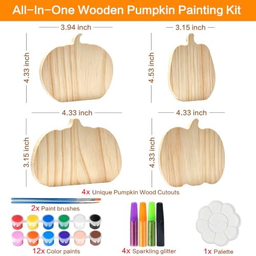 Halloween Wooden Pumpkin Craft Kit, DIY Paintable Tabletop Ornaments Set