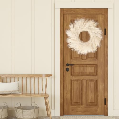 Sggvecsy Pampas Grass Wreath 26’’ Faux Pampas Wreath for All Seasons Artificial Pampas Wreath Christmas Decor Boho Wall Decor for Front Door Farmhouse Fall Autumn Xmas Spring Wreath Decoration (Biege)