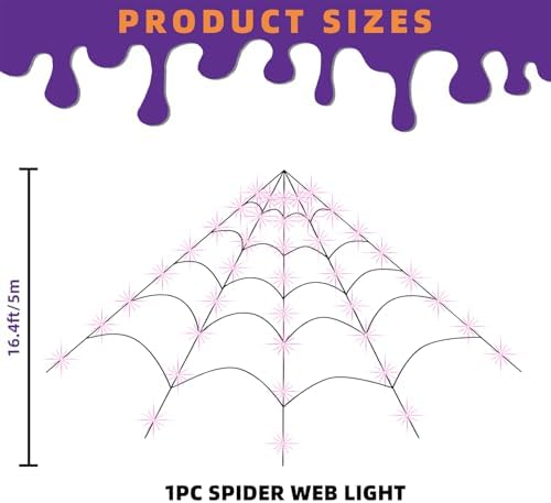 250 LED Halloween Spider Web Light, 200" Large Light Up Spider Web