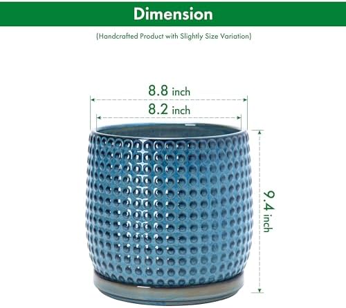 D'vine Dev Beaded Ceramic Pot with Saucer, 8 in, Ocean Teal, 27-C-Q-8