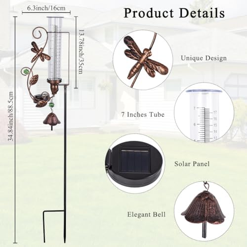 Solar Rain Gauge Outdoor, 7" Tube Dragonfly Rain Gauges