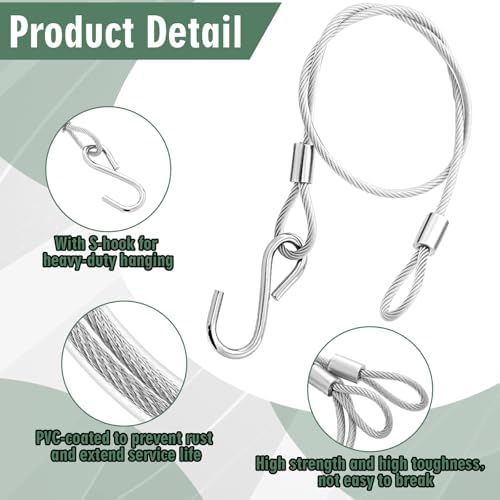 Kingdder 4 Pcs 18" Hanging Cables Chain with S Hook Bird Feeder Tree Hanger PVC Coated Flexible Branch Hook Limb Protector for Outside Bird Feeders, Planters and Decorations