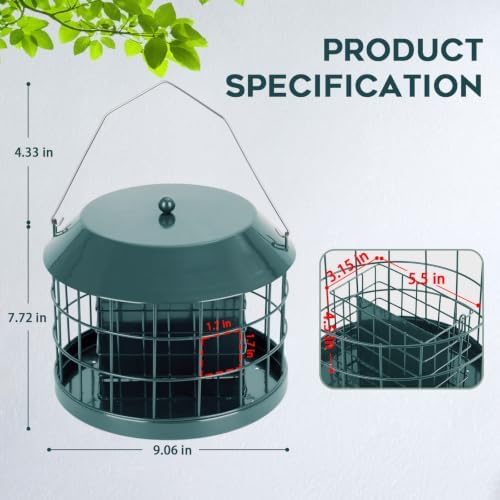 Gbekery Squirrel Proof Suet Bird Feeders for Outdoors Hanging, Green