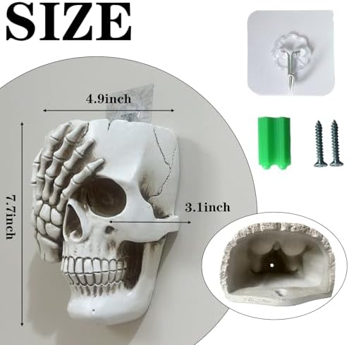 Skull Wall Planter Skull Planter for Halloween Indoor Outdoor Plants, Gothic Spooky Face Head Hanging Flower Pot with Drainage for Fence Decoration (Don't Look White)
