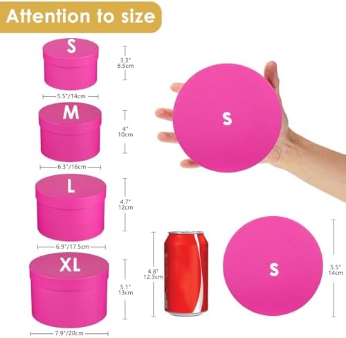 Round Gift Boxes with Lids Flower Boxes for Arrangements Hot Pink Round Box Set of 4 Nesting Gift Boxes with Lids for Flowers Arrangements Empty, Bridesmaid, Proposal, Wedding, Birthday, Party Favor