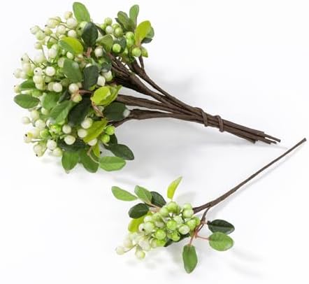 SHACOS Artificial White Berry Stems 20 PCS Pack Fake Berries Branches Spray with Green Leaves 9.8 inch Small Berry Picks for Christmas Decorations Crafts Filler Holiday Home Decor, White