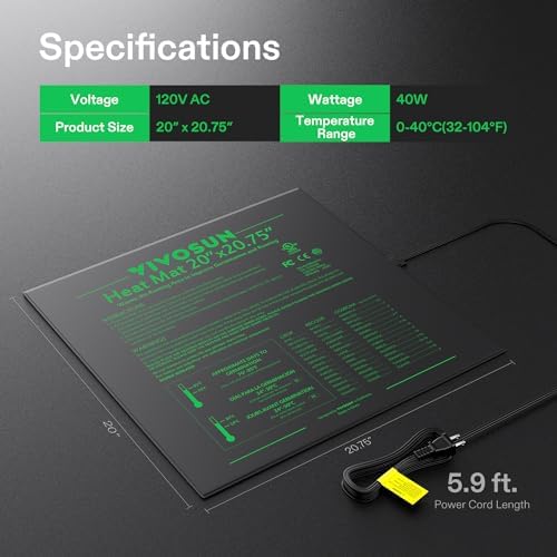 VIVOSUN Durable Waterproof Seedling Heat Mat 20" x 20.75" and Digital Heat Mat Thermostat Controller, 40–108 ºF 1000W
