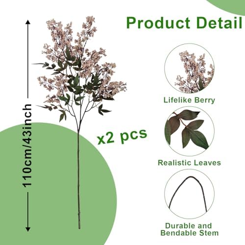 43 Inch Artificial Nandina Berry Stems for Vase Realistic Fall Floral Stems