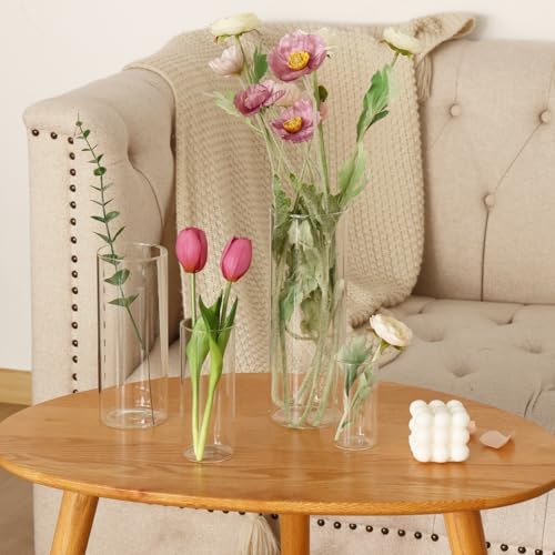 Fixwal 24pcs Clear Glass Cylinder Vases, 4, 6, 8, 10 Inch Tall