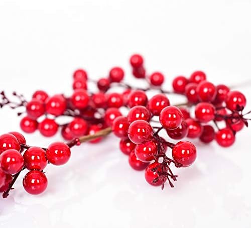 DearHouse 4 Pack Artificial Red Berry Stems Holly Christmas Berries for Festival Holiday Crafts and Home Decor, 19.5 Inches Burgundy Berry Floral Christmas Tree Decoration