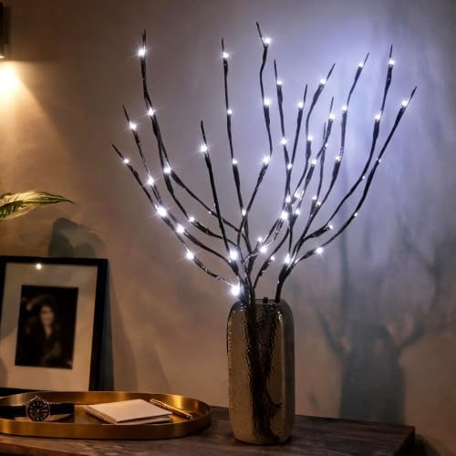 AMARS 2 Pack Lighted Branches Lights Battery Operated Twig Willow Decorative LED Branch for Vase Home Decoration 20leds (White)