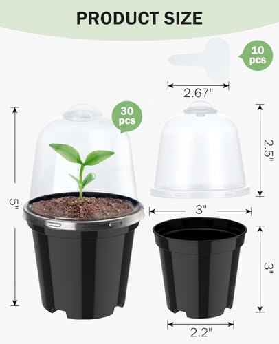 homenote 3 Inch Nursery Pots with Humidity Domes for Seed Starting (30 Pcs)
