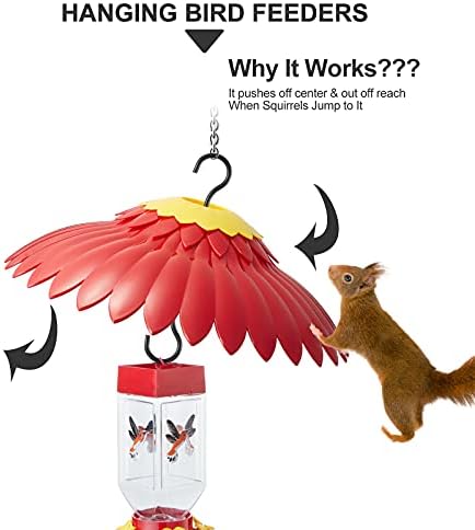 Beserie Squirrel Baffle Hummingbird Feeder Shade Cover Dome Shield Hang from Bird Feeders for Outdoors Squirrel Proof Protect Feed Red Yellow Attract Hummingbirds Moat Proof-14inch(Red)