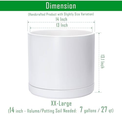 D'vine Dev 14 Inch Ceramic Planter Pot, White, 94-O-G-1