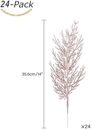 Christmas Glitter Berries Stems 16pcs Artificial Berry Picks for Christmas Tree Ornaments fillers, DIY Xmas Wreath, Crafts, Garland, Holiday, Party, Wedding and Home Decoration (Rose Gold)