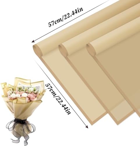 Rumvan Flower Wrapping Paper, 20 Sheets, Waterproof, Floral Bouquet Design, for Wedding, Birthday Gift, DIY Florist Supplies (Translucent white) (Translucent gold, 20 Sheets)