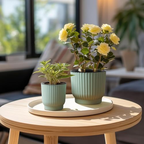 T4U Self Watering Pots for Indoor Plants, 4 Inch 6 Pack Planter Green