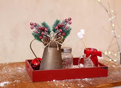 KLEWEE 10 PCS Christmas Berry Picks Glitter Christmas Picks and Sprays Artificial Pine Branches with Red Berry Stems Pine Cones Christmas Greenery for Crafts, Holiday Décor, Wreaths Xmas Decorations