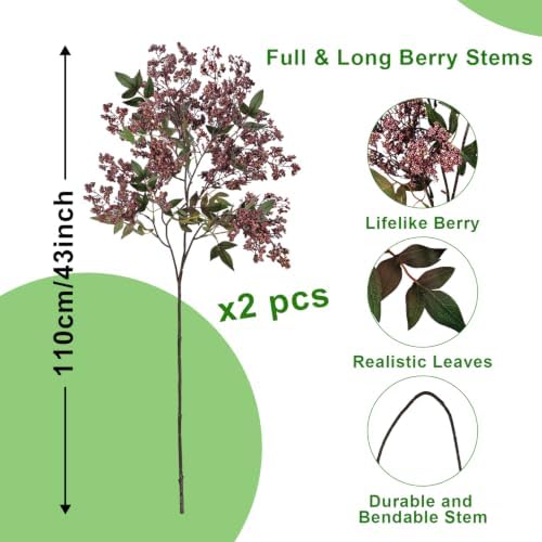 43 Inch Artificial Nandina Berry Stems, Extra-Long Size Realistic