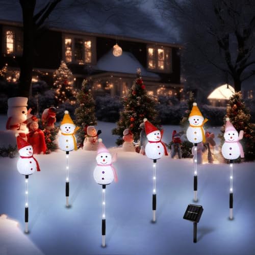 Solar Christmas Snowman Pathway Lights Outdoor Decoration, 6 Pack