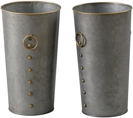 SOFE Galvanized Bucket Metal Vases Set of 2, Rustic Floral Buckets 10" Tall