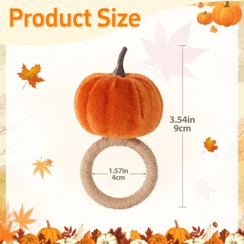 Fall Thanksgiving Pumpkin Napkin Rings Set of 12, Thanksgiving Table Decor