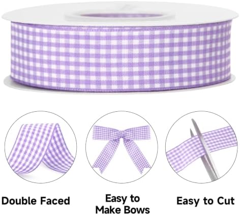 KINGLAKE Light Purple Gingham Ribbon - 1'' x 25 Yds Lavender Plaid Ribbon