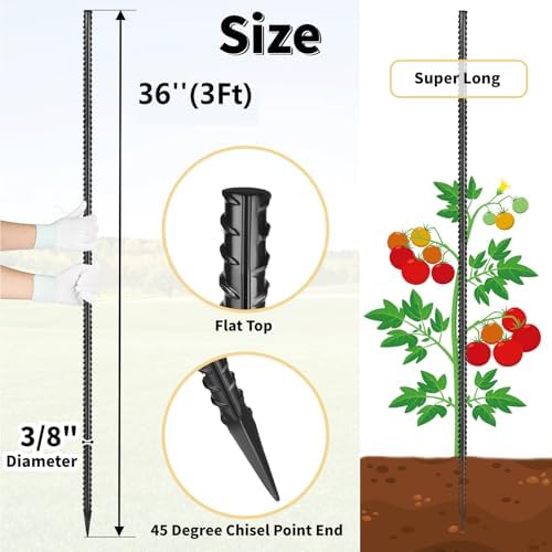 Besitu Rebar Stakes 36 inches 16-Pack Concrete Form Stakes Straight 3/8" Diameter Rebar Ground Metal Stakes for Landscaping, Securing Fence, Garden Plants Support, Survey Markers and Securing Trees
