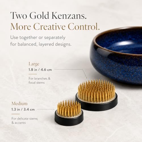 Ceramic Ikebana Vase Set - 6.5" Blue Pottery Flower Bowl Kit