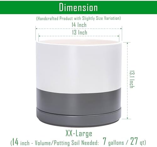 D'vine Dev 14 Inch Ceramic Planter Pot, White/Grey, 94-O-G-6