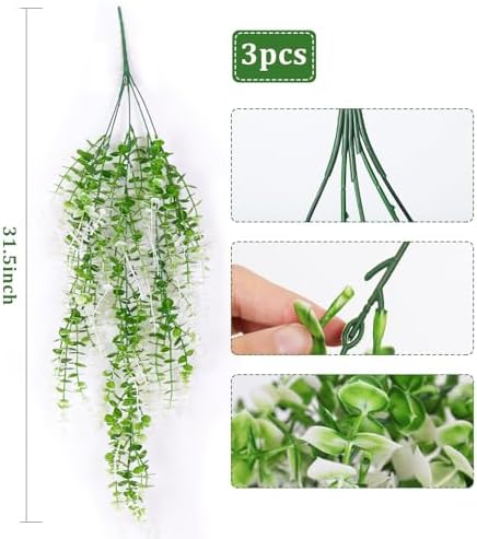RECUTMS Fake Monkey Plants Hanging Eucalyptus Vine Faux White Hanging Plant