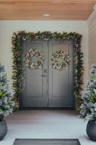 National Tree Company 24in Pre-Lit Wintry Pine Flocked Christmas Wreath