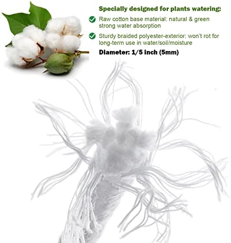 ORIMERC 30 feet 1/5 inch Self Watering Capillary Wicking Hydroponic Wick Cord Vacation Plant Sitter DIY Self-Watering Planter Pot Automatic Water System Device Potted Violet Auto Seedling Waterer Rope