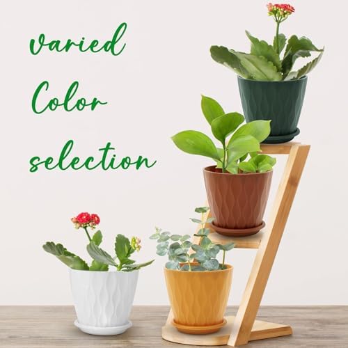 YNNICO 6 inch Plant Pots, 5 Pack Flower Pots Outdoor Indoor, Planters with Drainage Holes and Tray Saucers（Multicolor）